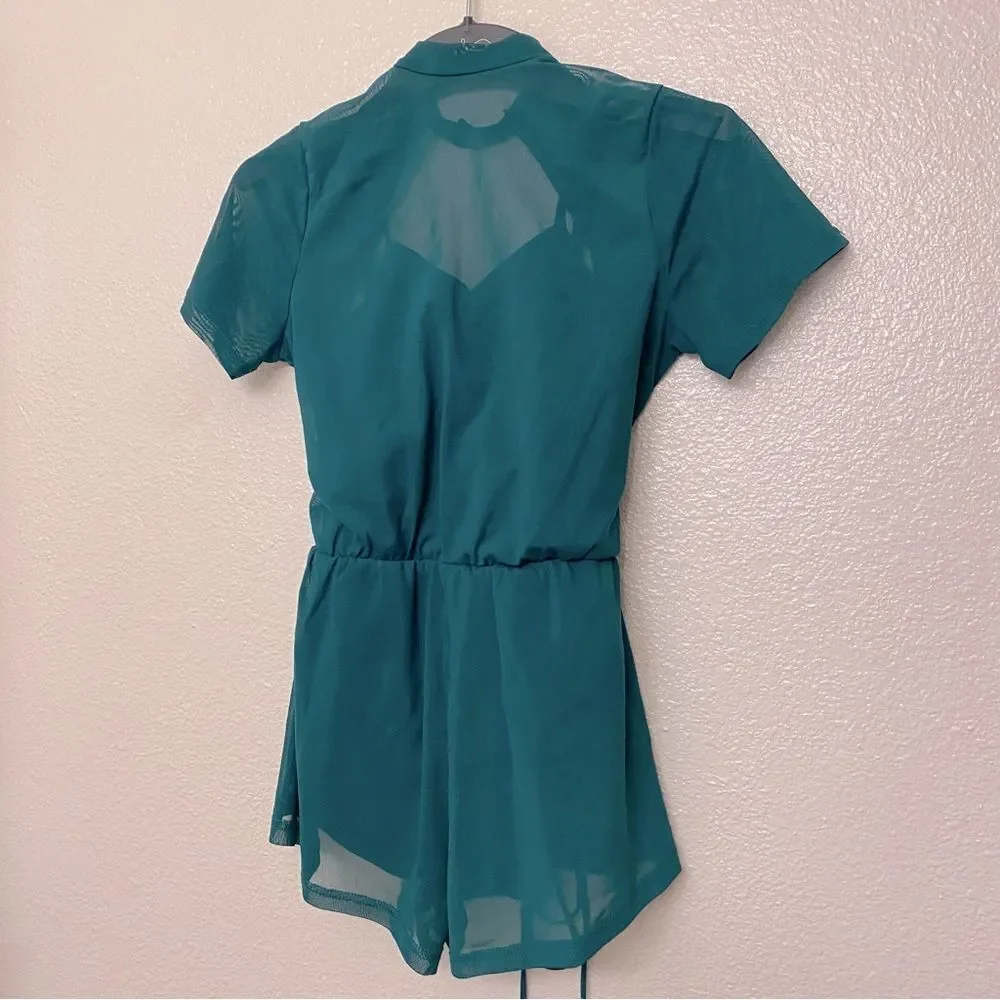 WEISSMAN balera Dance Costume green Mock Neck Power Mesh Romper SM11785 MC child